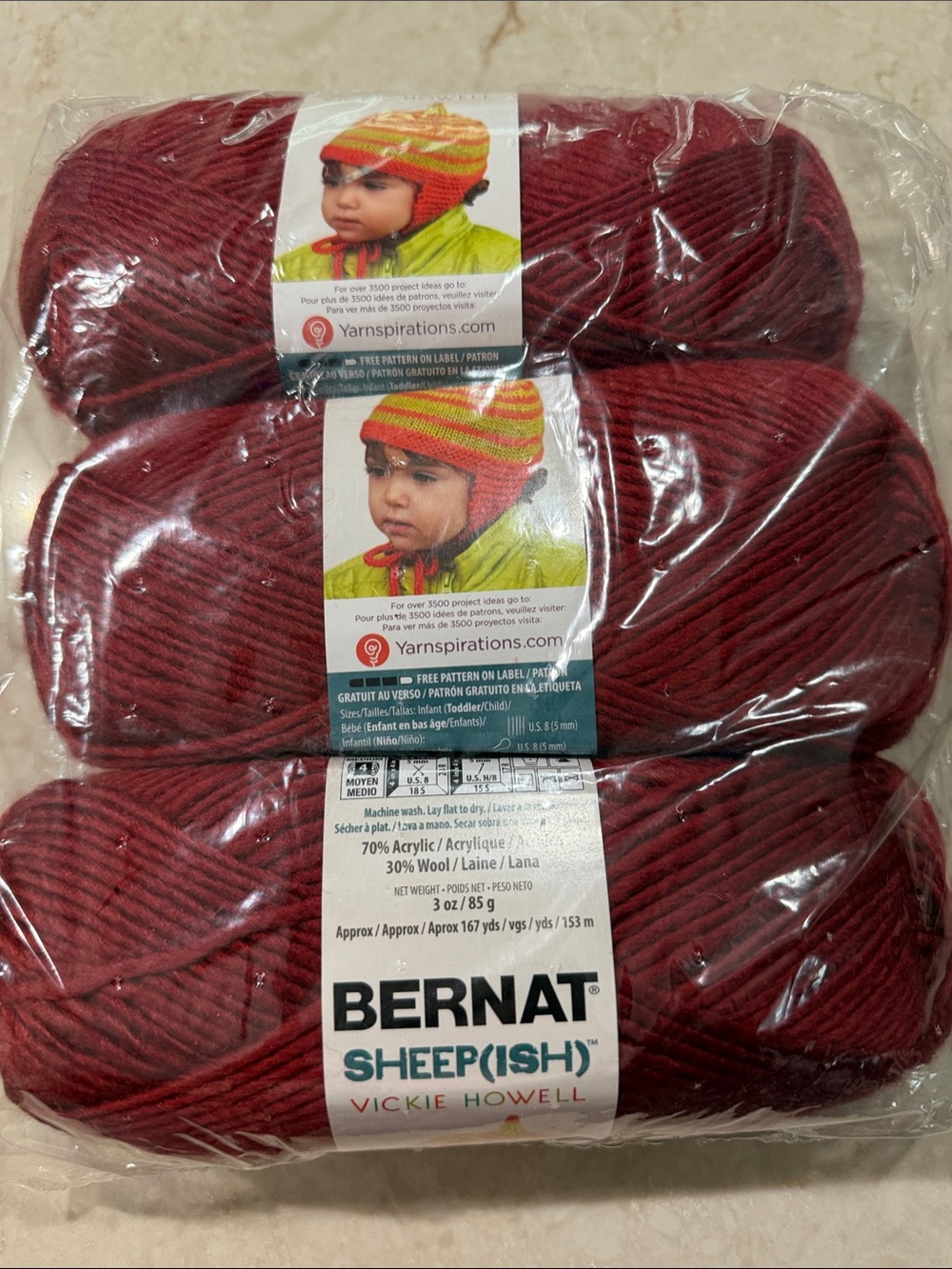 Bernat sheep(ish) yarn, color Red(ish) new in bag